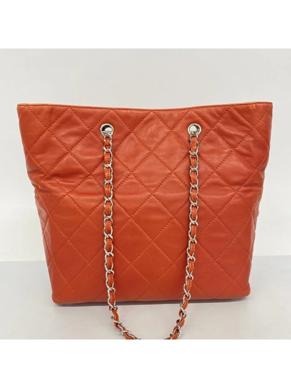 Chanel Chain Quilted Lambskin Red Silver Tote - Picture 9 of 9